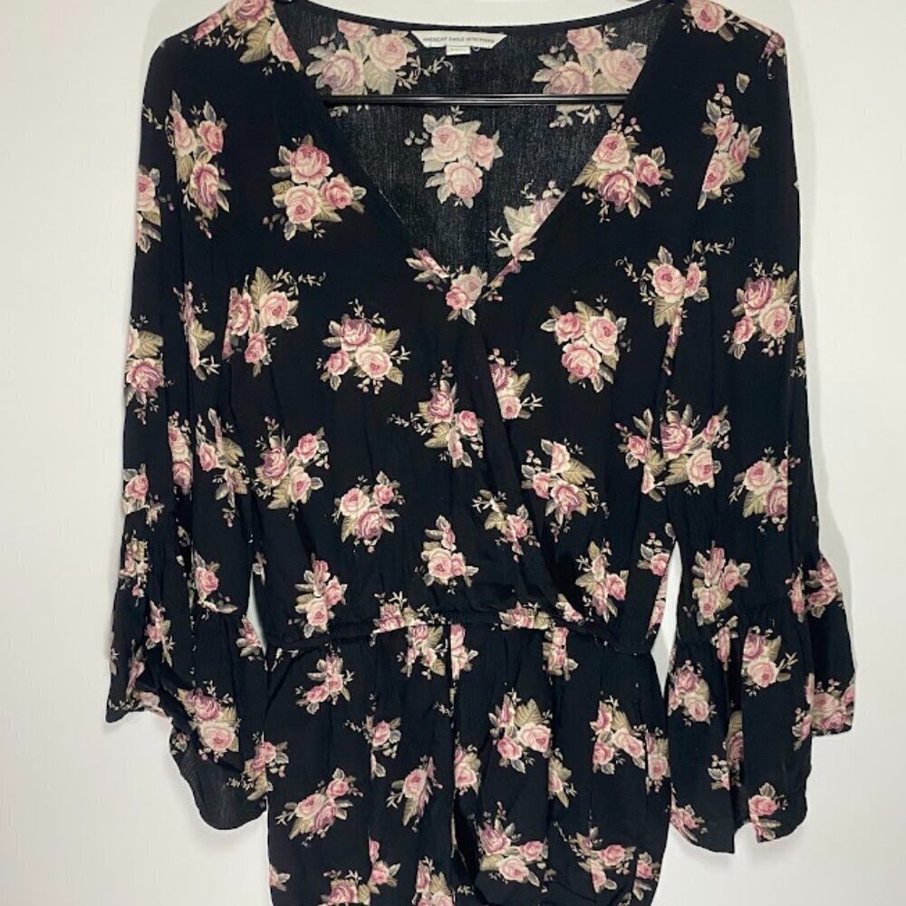 American Eagle Black Floral Romper